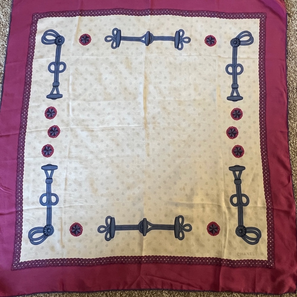 SOLD✨ CHANEL Pink And Blue Silk Scarf Vintage